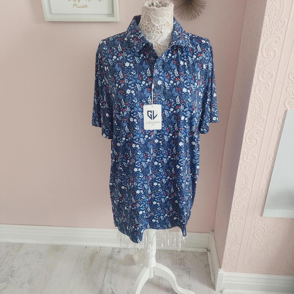 NWT Graham Luxe golf shirt summer flower blue so soft XL